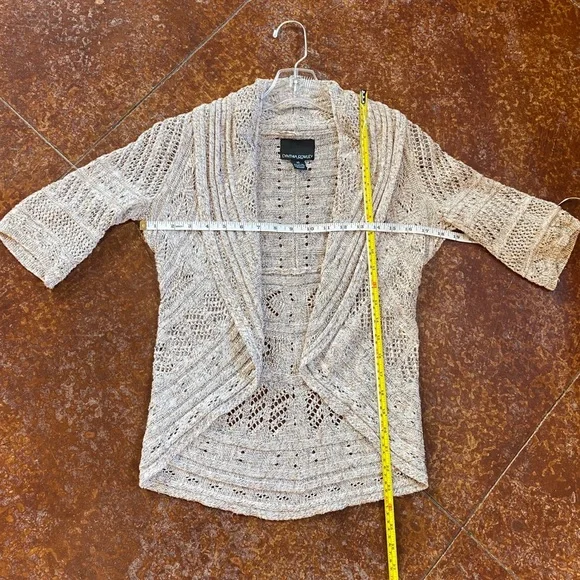 Cynthia Rowley 3/4 Sleeve Chunky Knit Cardigan Beige XS - Picture 4 of 9